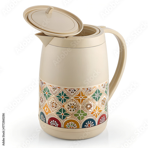  Beige Thermal Carafe with Patterned Design - Insulated Coffee Pitcher
