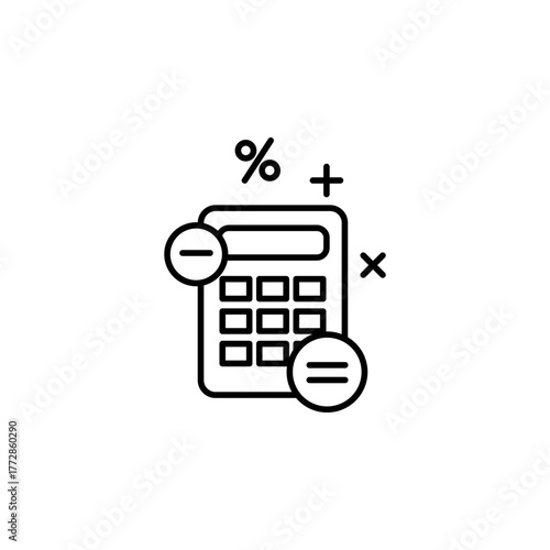 Calculator outline icon. Can be used for any platform action promotion and advertising mockup. Isolated symbol sign used for: mobile, app, design, web, dev, ui, ux, gui. EPS 10. For your project..