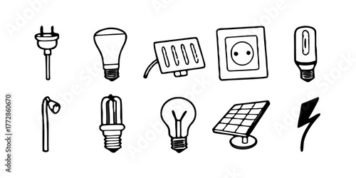 Set of 10 Futuristic Neon Electricity Icons (Background Removed)