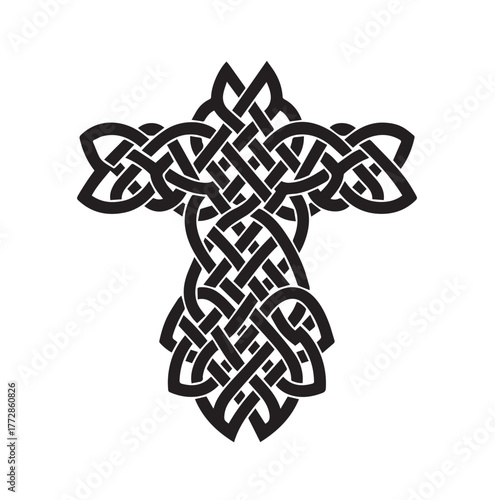 Intricate Celtic Cross Knot vector illustration silhouette for Religious Symbolism and Elaborate Decoration.