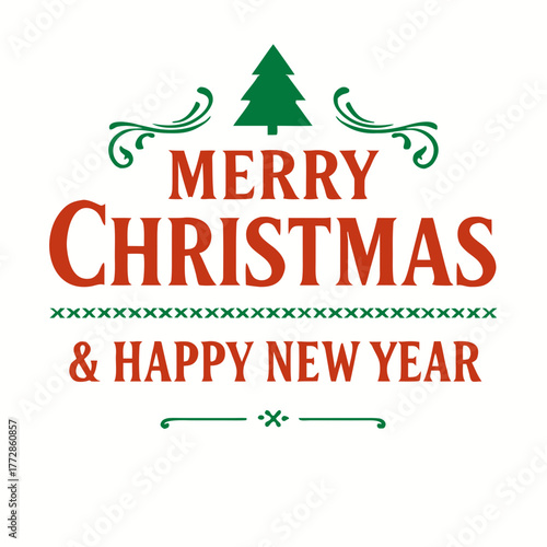 Festive Merry Christmas and Happy New Year Greetings with Christmas Tree Element