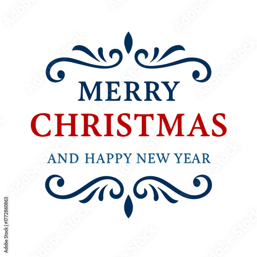 Elegant Merry Christmas and Happy New Year greeting message with festive flourishes