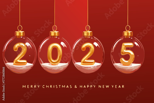 Golden 2025 New Year ornaments for festive greetings and holiday wishes celebration