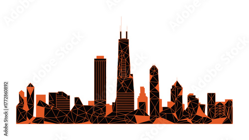 Urban Silhouette: An abstract representation of a metropolitan skyline, featuring iconic skyscrapers and buildings.