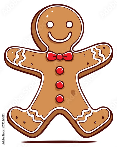 Festive gingerbread man illustration with bow tie and candy buttons holiday baking