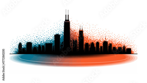 Cityscape Silhouette: A stylized representation of a modern city skyline. Featuring the imposing silhouettes of iconic skyscrapers, set against a backdrop of dynamic color.
