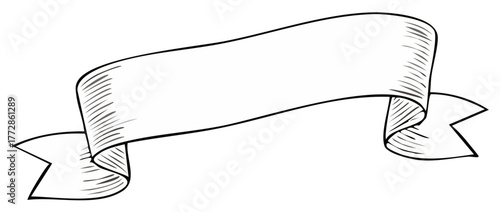 Hand Drawn Vintage Ribbon Banner Sketch Illustration Blank Waving Scroll for Text