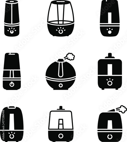 Humidifier Icons Set Black And White diffuser air purifier