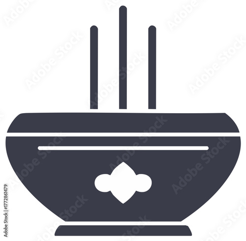 Incense sticks in bowl flat vector illustration, traditional aroma sticks set