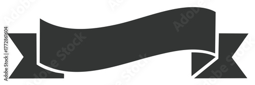 Dark gray ribbon banner design illustration, isolated element
