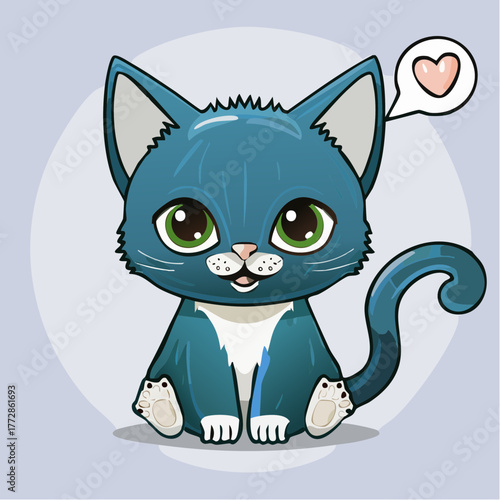 Adorable Cartoon Cat with Love Bubble - Cute Pet Illustration for Children and Design Projects