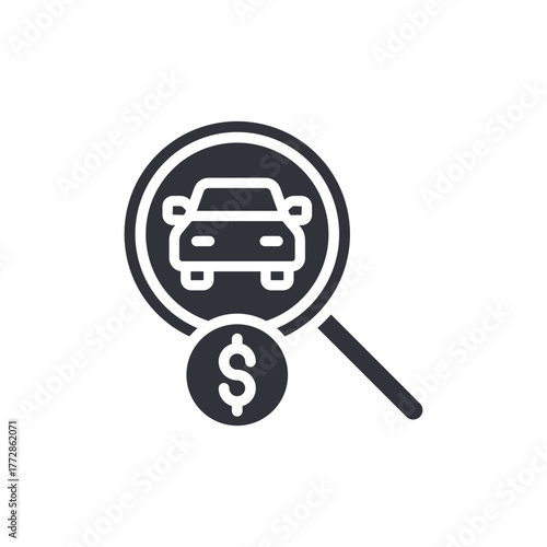 Car Search Finance With Magnifying Glass Icon Illustration
