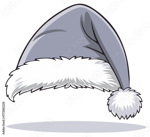 Cartoon Christmas or Winter Hat with a White Pom Pom and Trim
