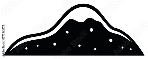 Stylized Mountain Range Graphic with Snow Caps and Circular Elements