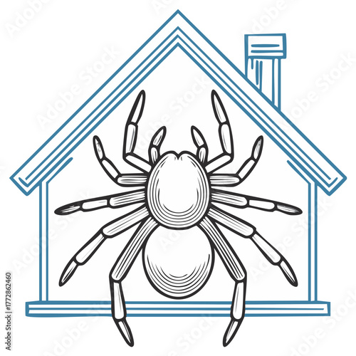 Stylized Spider Illustration Inside House Outline Concept Pest Control