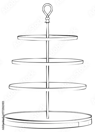 Sketch of a four tier round serving stand for cakes and pastries