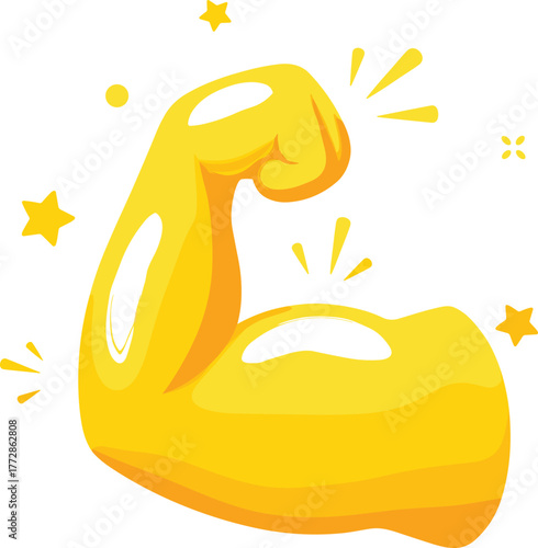 sometric 3D Flexing Muscle Emoji on White Background.