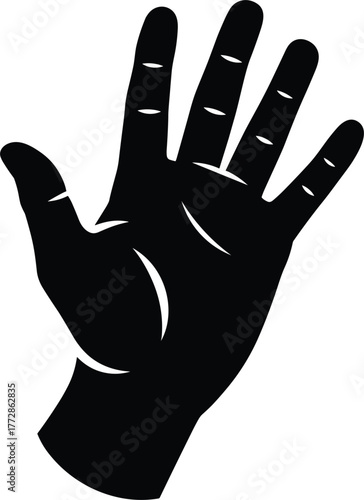 Waving Hand Gesture Silhouette Icon on White Background.