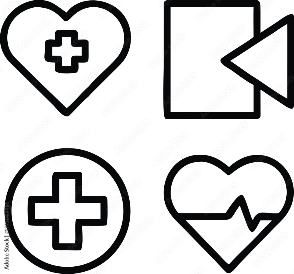 Obraz premium Medical icon set featuring heart, plus, and cardiogram symbols medical