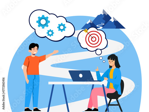 strategic planning overcome difficulty obstacle reach goal target business success brainstorming