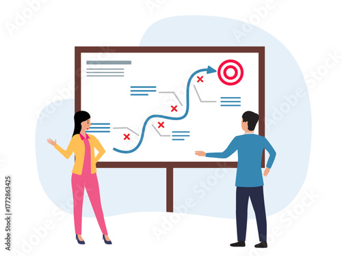 strategic planning overcome difficulty obstacle reach goal target business success brainstorming