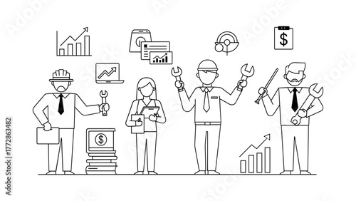 Team of engineers and business people