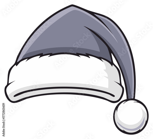 Festive Santa Hat Illustration with Fuzzy Pom Pom and White Fur Trim for Holiday Celebrations