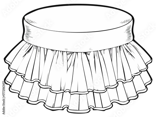 Ruffled fabric skirt concept design illustration garment sewing pattern. Double tiered frills mini skirts fashion sketch technical drawing
