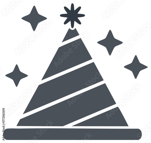 Festive celebration party hat with star and sparkling elements graphic