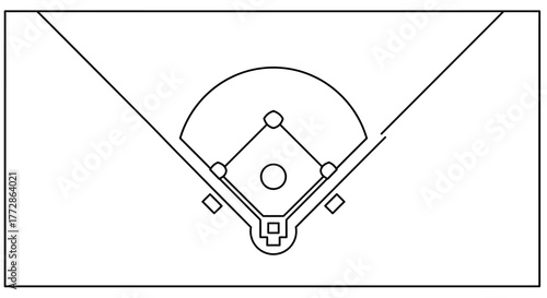 Minimalist Baseball Field Outline Illustration for Sports and Recreation