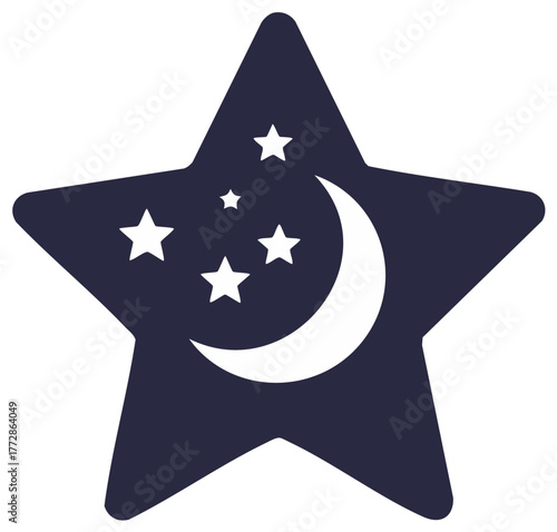 Starry Night Icon with Crescent Moon and Stars Vector Illustration