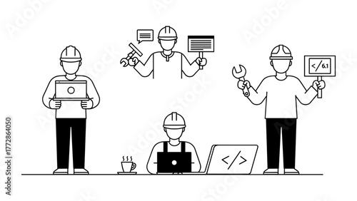 Engineers and developers working on project