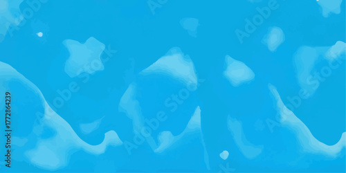 Aquatic abstract texture featuring blots, spots, splotches, curved areas of gradient hues of blue from cyan to deep-sky; a horizontal vector background for banners, websites, digital and print designs