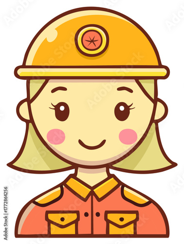 Vector illustration of a friendly female worker in a safety helmet and uniform