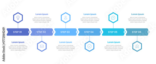 A sleek vector infographic showcasing 6 horizontal rectangular frames, each representing essential features of a startup project. Perfect for presentations, this modern flat design helps visually