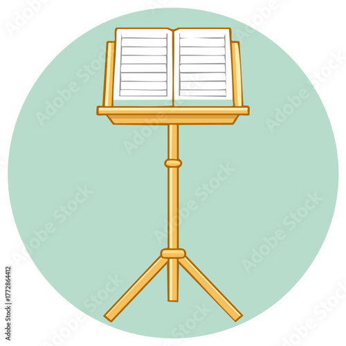Open music stand with blank sheet music pages and pastel background