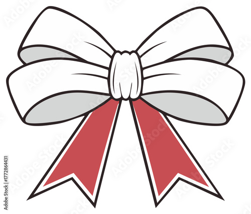 Elegant White Bow with Red Ribbons Decorative Gift Ornament Decoration