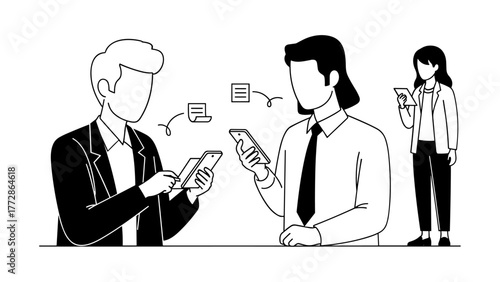 Business people exchanging information using mobile devices