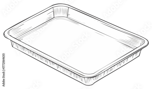 Vector Outline Drawing of an Empty Rectangular Food Packaging Tray