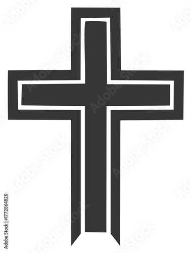Simple dark gray Christian cross symbol with a modern white outline representing faith hope and spirituality