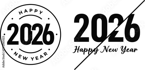 New, Year, 2026, Happy, Emblem, Circle, Typography, Greeting, Card, Banner, Poster, Vector, Cad, Drawing, Design, Illustration, Festive, Decorative, Silhouette, Icon