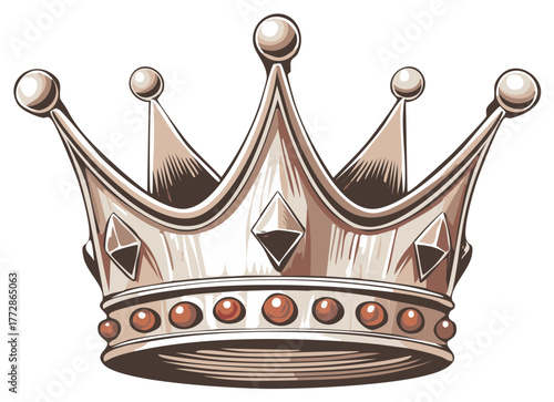 Ornate silver crown with precious gems and pointed finials for royalty or leadership