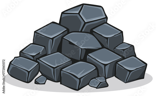 Pile of rough gray stones with sharp edges and angular shapes in a cartoon style illustration