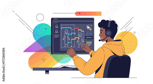 Animator Working On Digital Interface Design With Modern Communication Technology