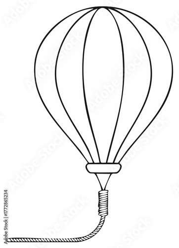 Line Art Illustration of a Hot Air Balloon with a Rope Tied to its Basket