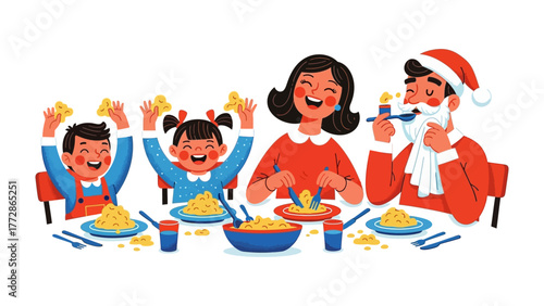 Holiday Feast: Joyful family enjoying a festive meal together. Capturing the spirit of togetherness, laughter, and the warmth of holiday traditions.