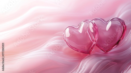 Ethereal Glass Hearts: Glossy Pink, Iridescent Silk, Soft Gradient, High-Key 3D Render