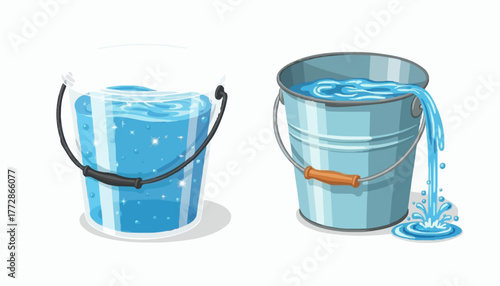 Leaking Bucket Cartoon  Water Spill & Container Illustration