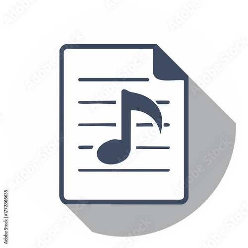 Music Note on Paper Icon with Folded Corner Symbolic Representation