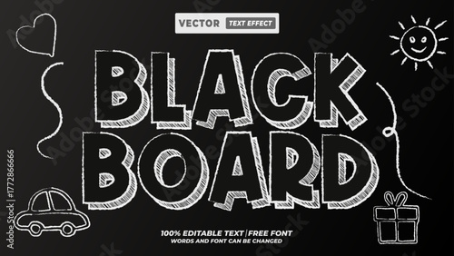 Blackboard 3d editable chalk handwritten school education typographic style text effect for kids study project.